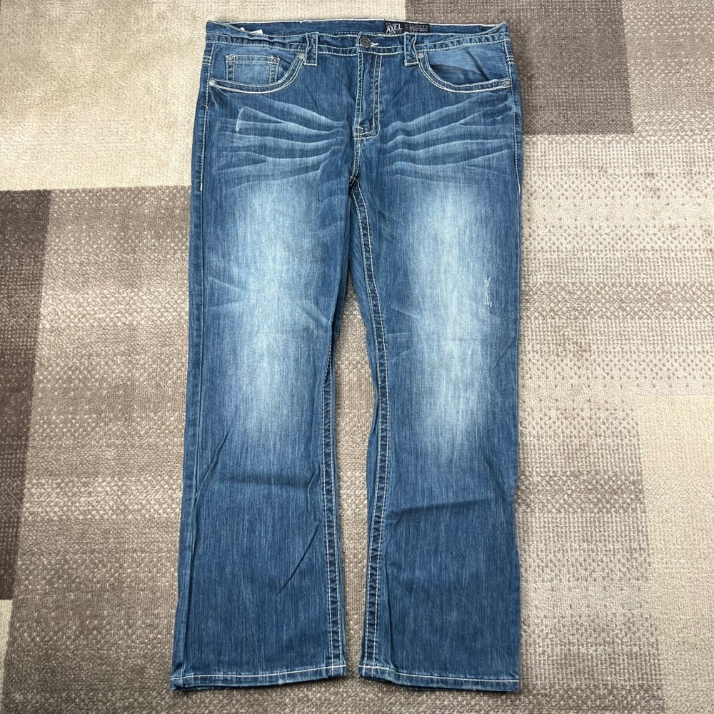 TK Axel Wolcott Vintage Bootcut Jeans Mens 38x30 Blue Thick Stitch Y2K Denim